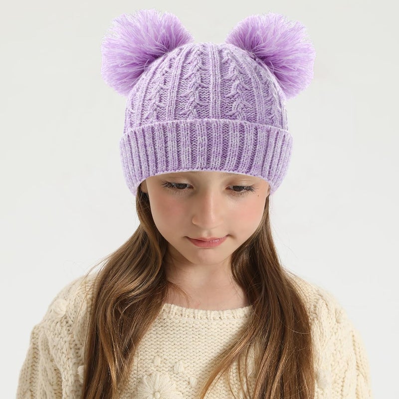 ACTLATI Kids Winter Knitted Beanie Hat Colorful Pompom Ears Ski Hat for Boy Girl(Ages 7-12) - Image 2
